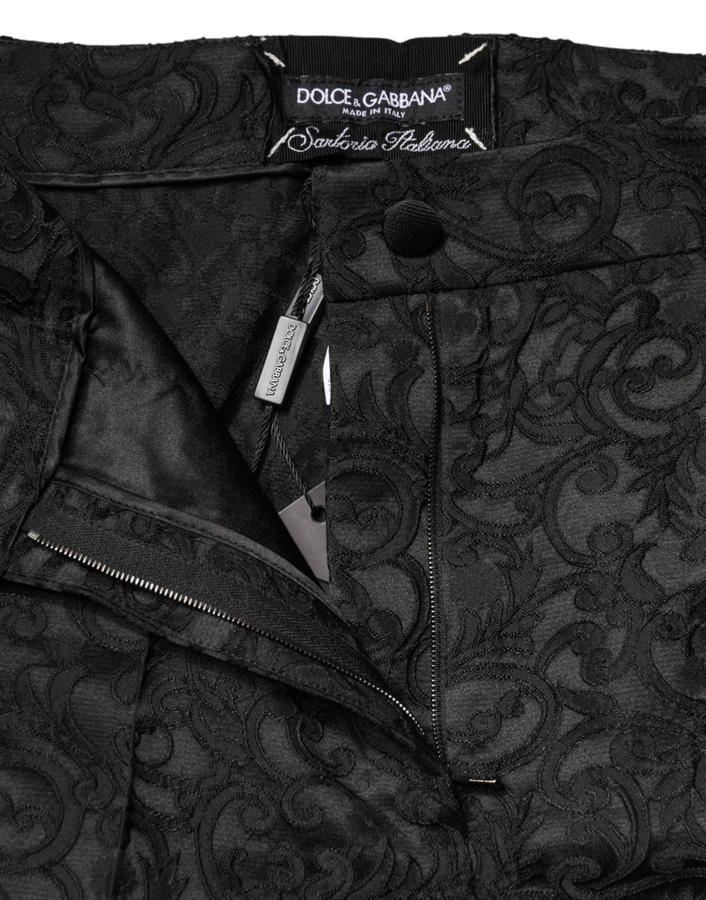 Dolce & Gabbana Black Floral Brocade High Waisted Trouser Pants Dolce & Gabbana