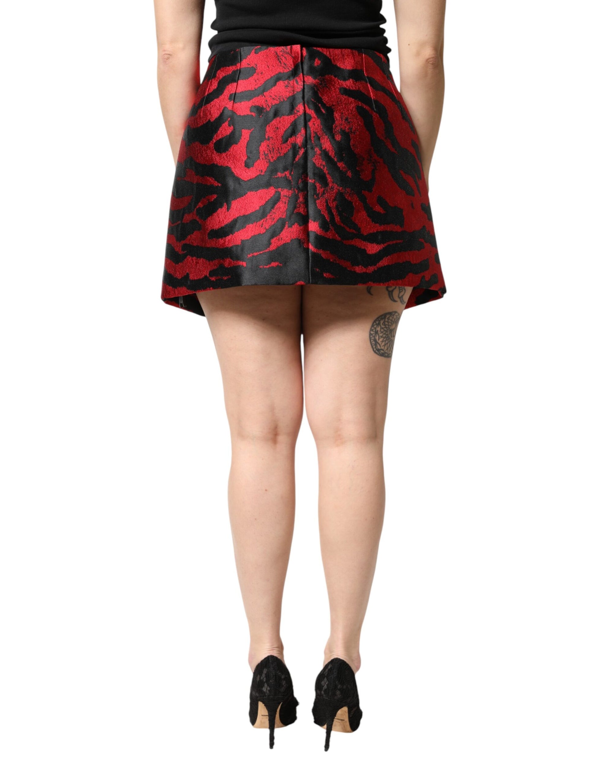 Dolce & Gabbana Black Red Jacquard High Waist Mini Skirt Dolce & Gabbana