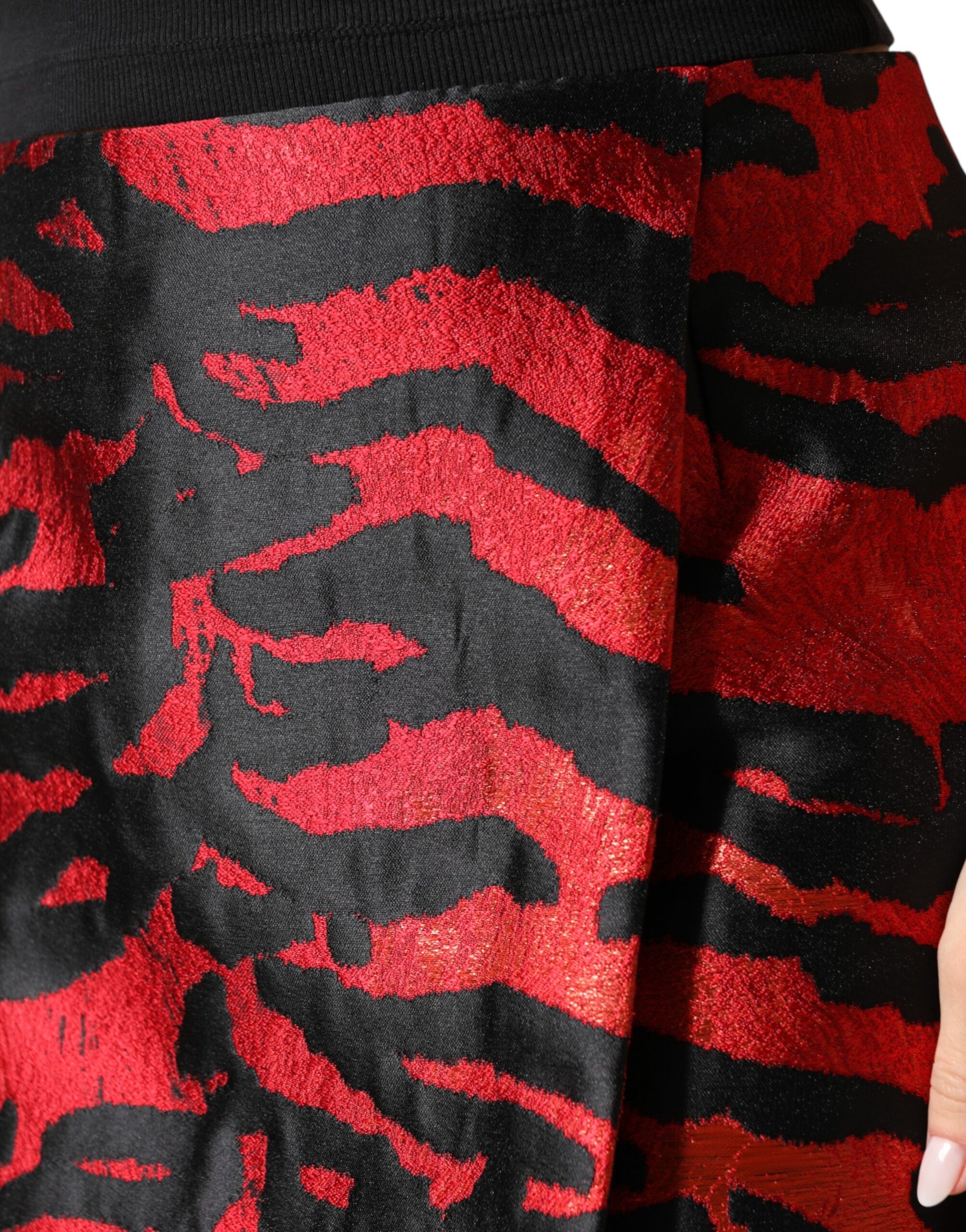 Dolce & Gabbana Black Red Jacquard High Waist Mini Skirt Dolce & Gabbana