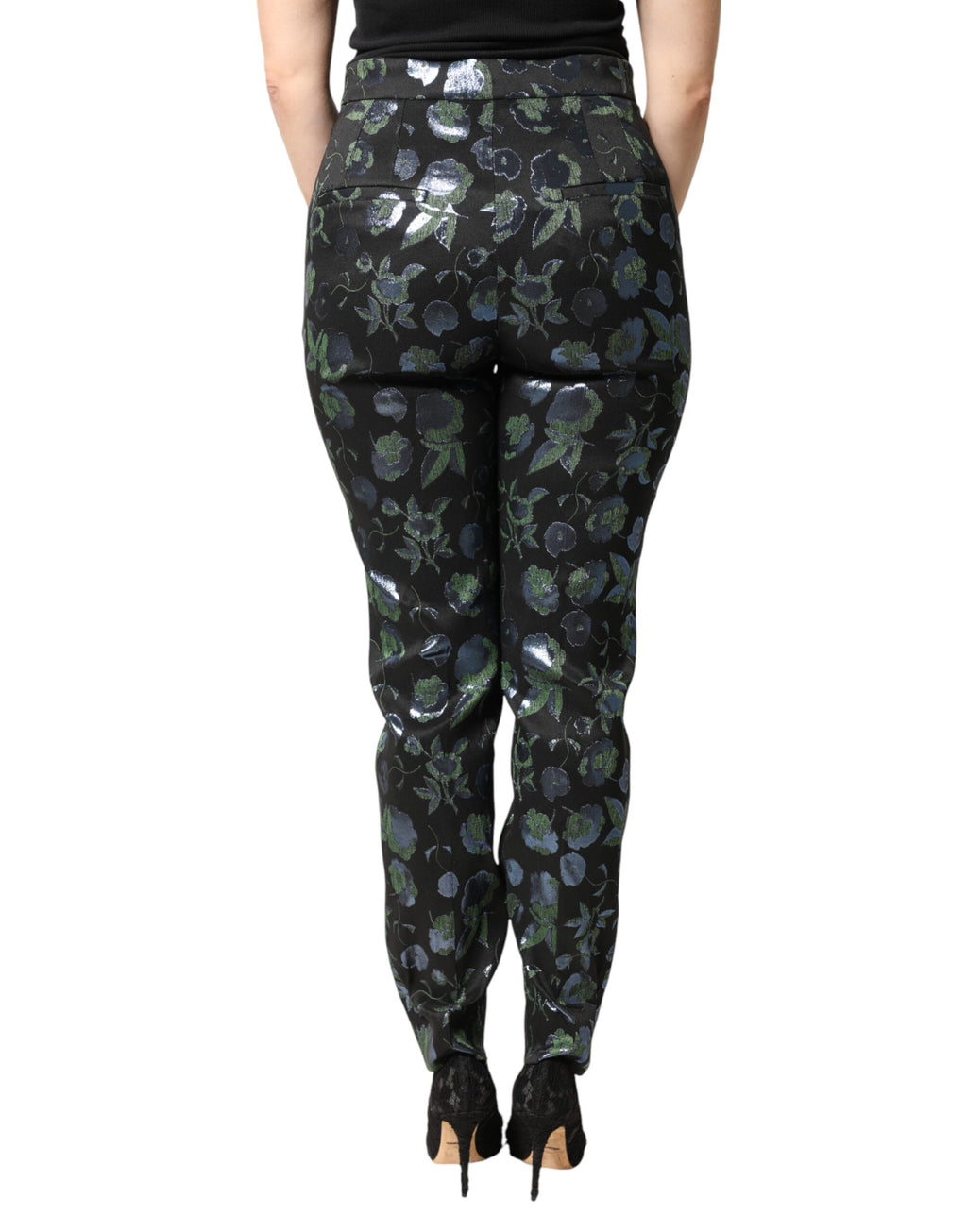 Dolce & Gabbana BlueGreen Floral Metallic Slim Trouser Pants - Eljoys Fashion 