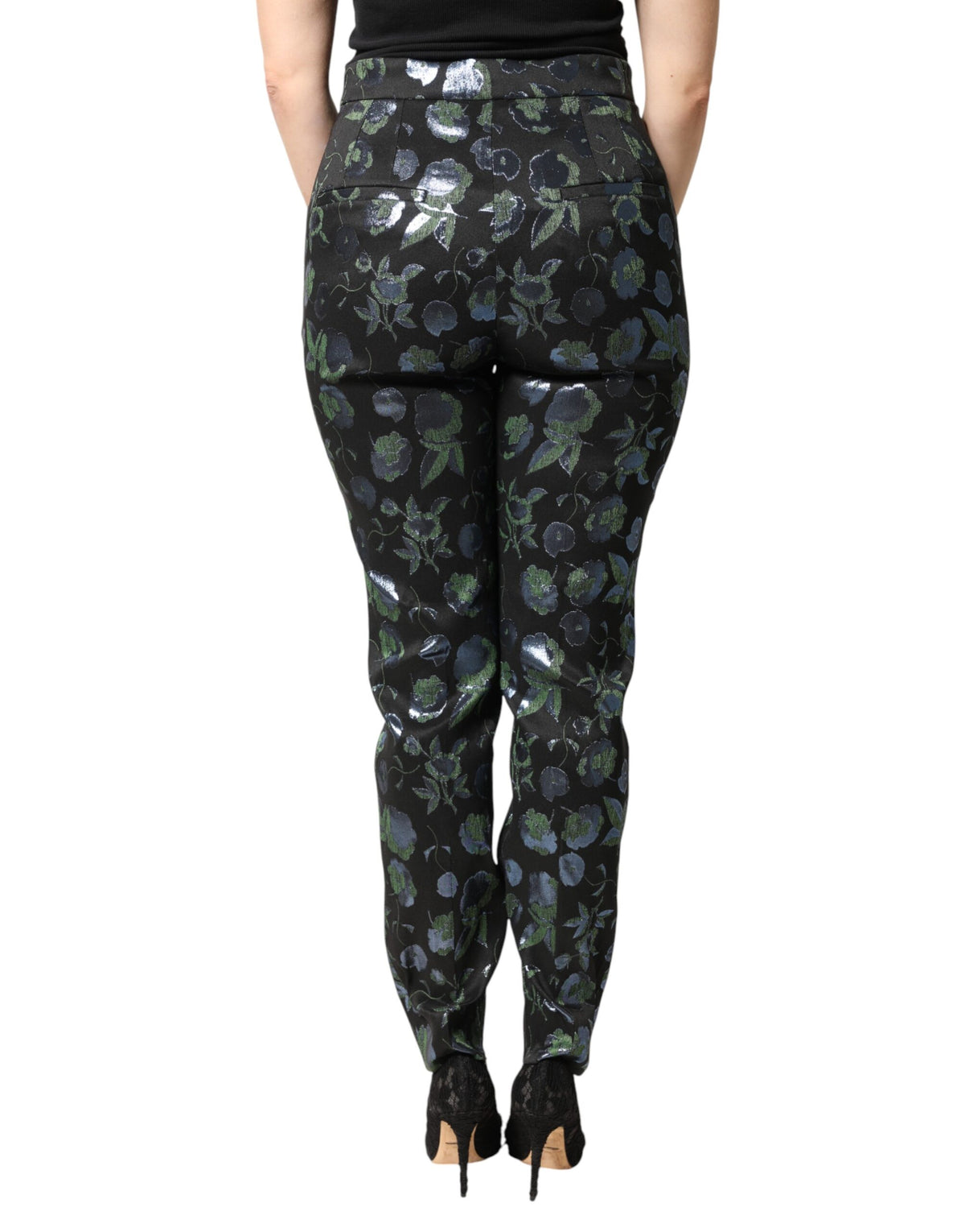 Dolce & Gabbana BlueGreen Floral Metallic Slim Trouser Pants - Eljoys Fashion 