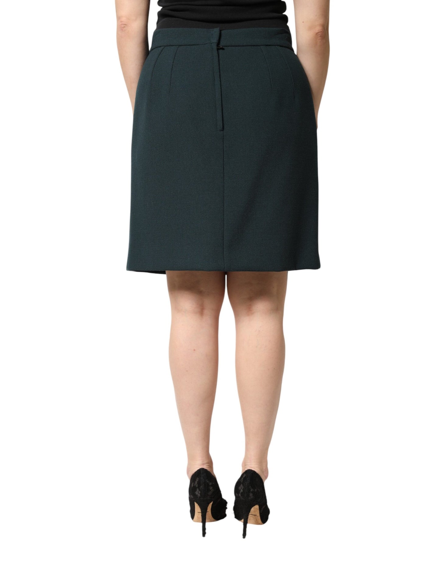 Dolce & Gabbana Dark Green Mid Waist Pencil Cut Mini Skirt Dolce & Gabbana