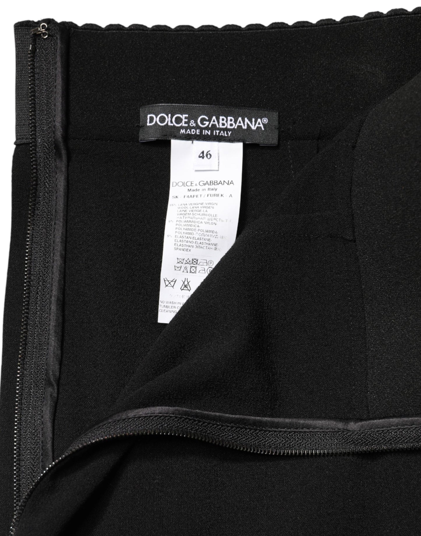 Dolce & Gabbana Black Wool High Waist Pencil Cut Midi Skirt Dolce & Gabbana