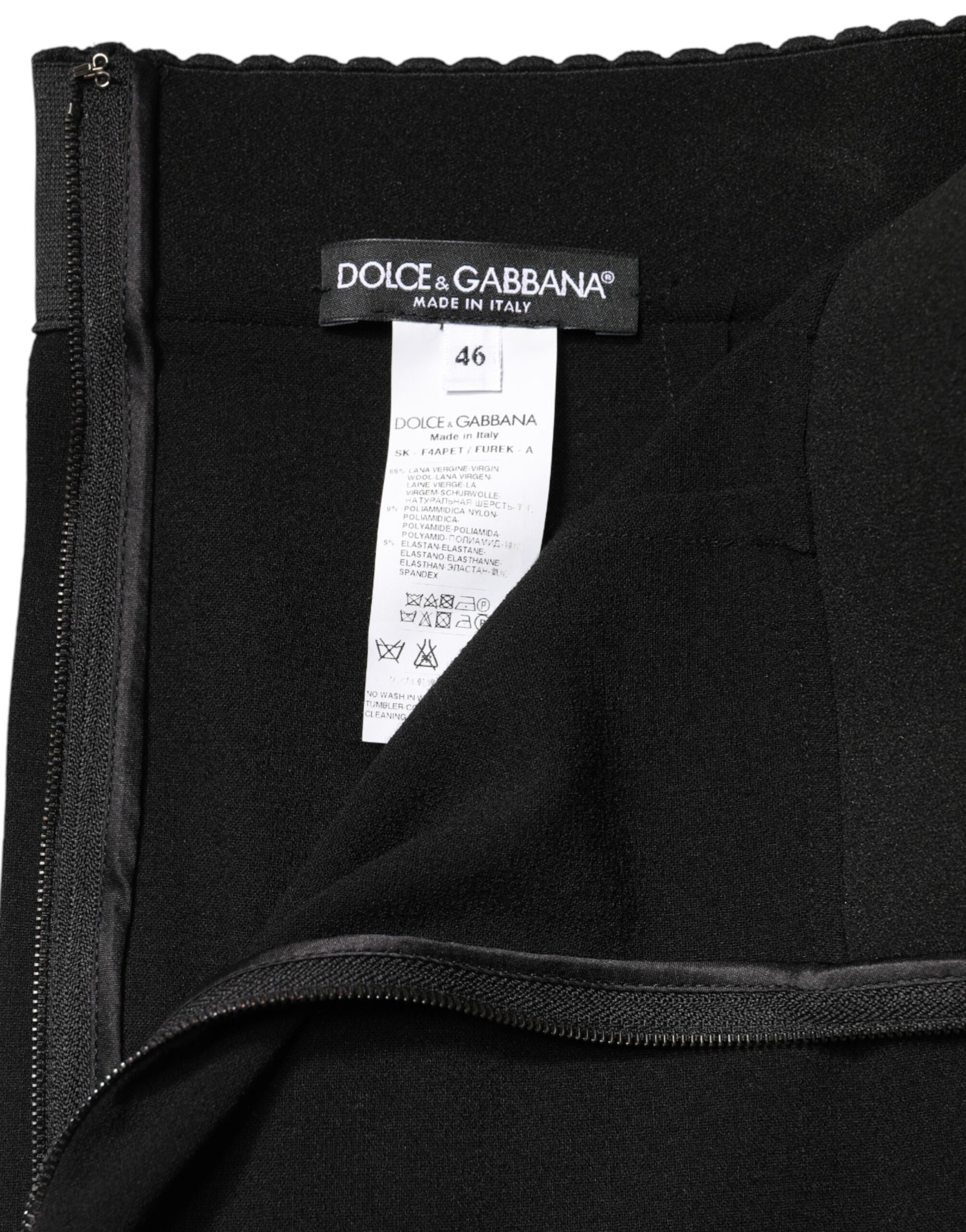 Dolce & Gabbana Black Wool High Waist Pencil Cut Midi Skirt Dolce & Gabbana