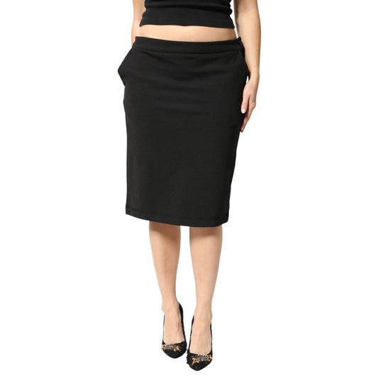 GF Ferre Black Polyester Pencil Cut Knee Length Women Skirt GF Ferre
