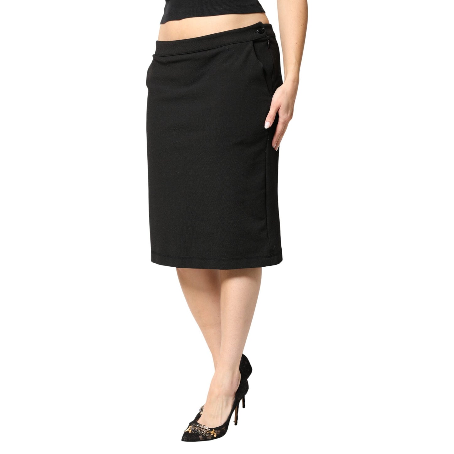 GF Ferre Black Polyester Pencil Cut Knee Length Women Skirt GF Ferre
