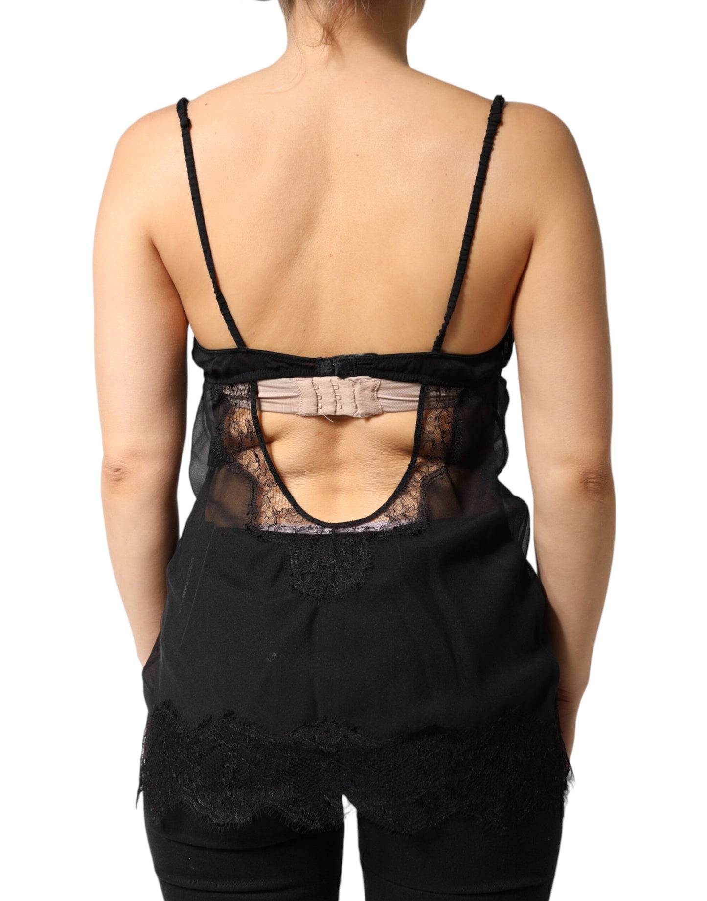 Dolce & Gabbana Black Silk Floral Lace Chemise Lingerie Top Dolce & Gabbana