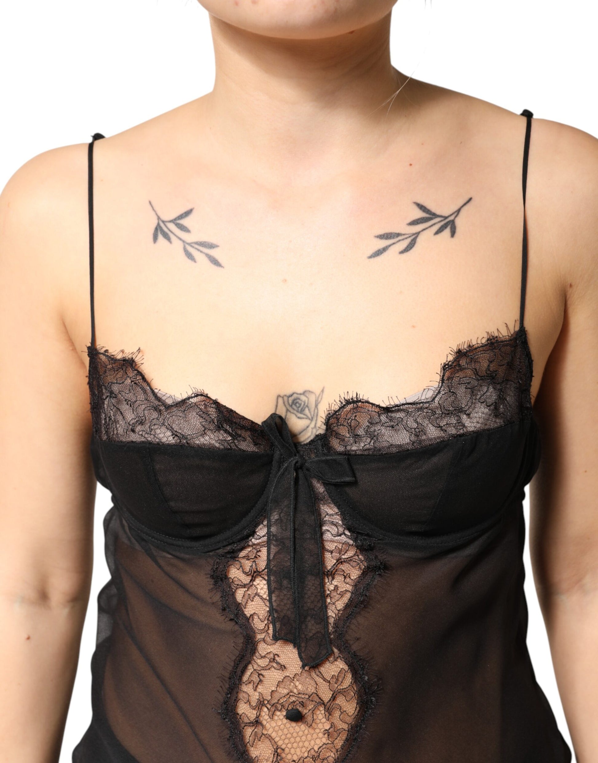 Dolce & Gabbana Black Silk Floral Lace Chemise Lingerie Top Dolce & Gabbana