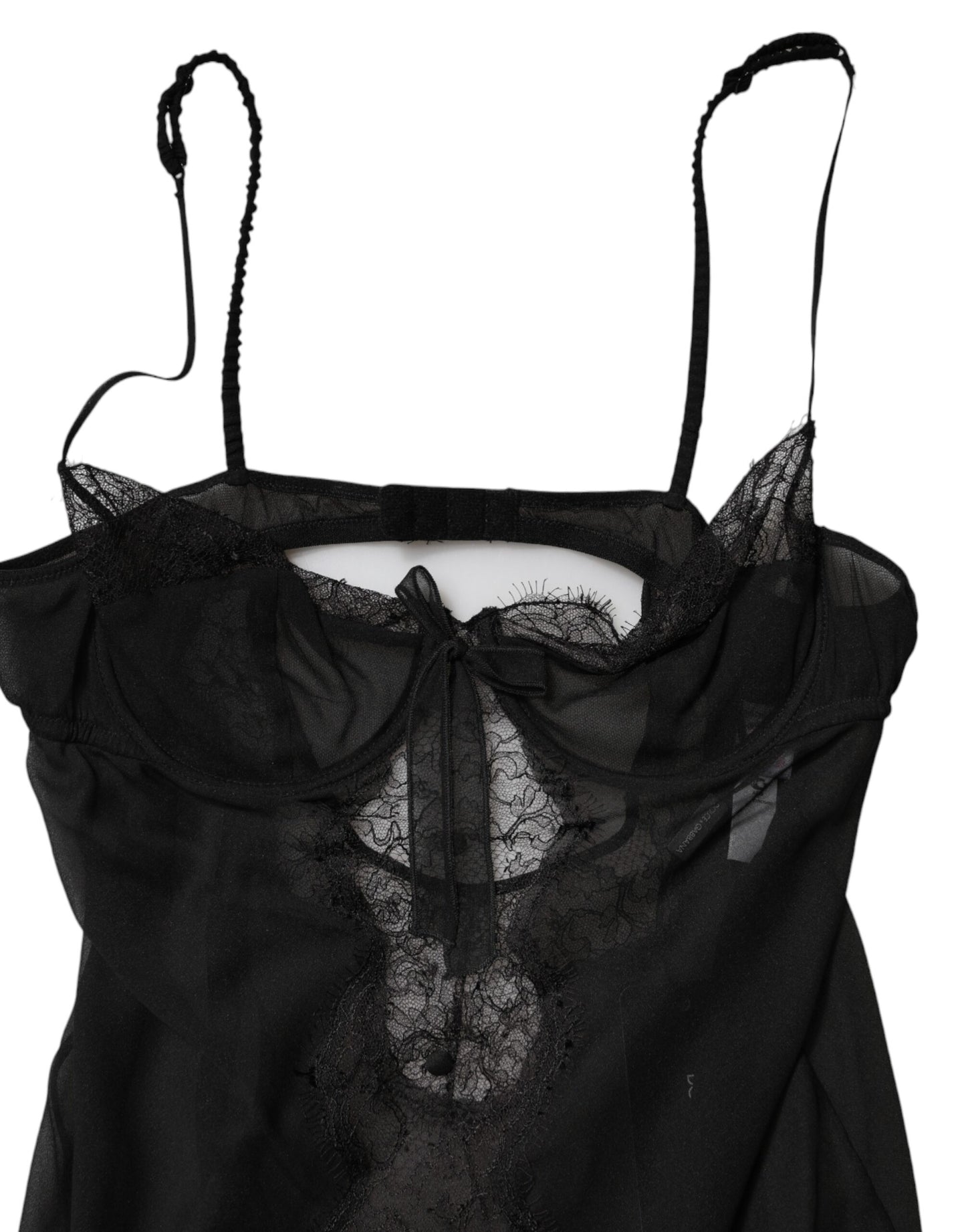 Dolce & Gabbana Black Silk Floral Lace Chemise Lingerie Top Dolce & Gabbana