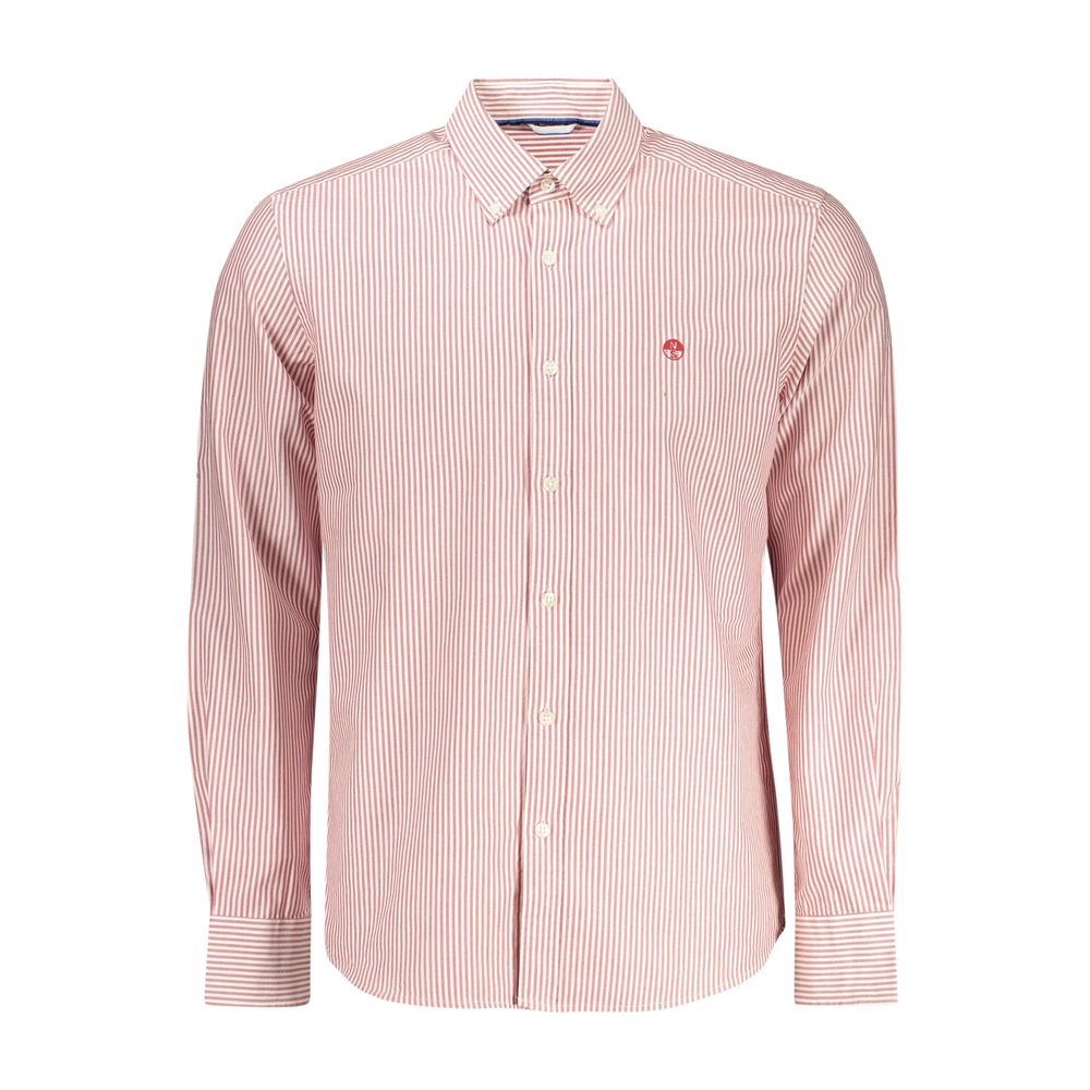 Red cotton men's shirt by North Sails, featuring a button-up design and classic collar, displayed on a white background.