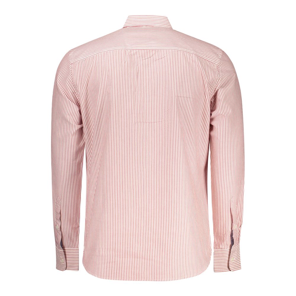 Red cotton men's shirt from North Sails with a classic collar and button-front design, displayed on a hanger.