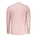 Red cotton men's shirt from North Sails with a classic collar and button-front design, displayed on a hanger.
