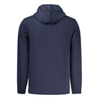 Tommy Hilfiger blue cotton men's hoodie with front pocket and adjustable drawstrings, casual streetwear style.