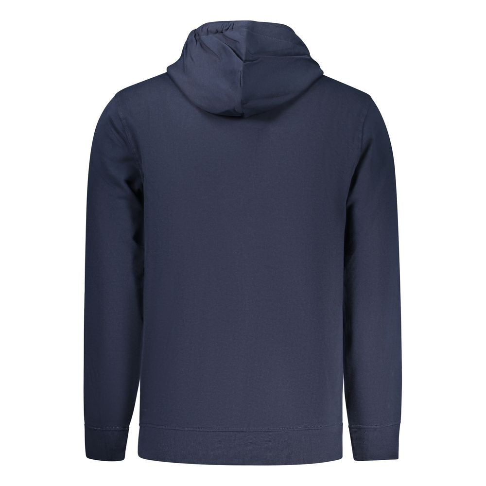 Tommy Hilfiger blue cotton men's hoodie with front pocket and adjustable drawstrings, casual streetwear style.