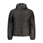 Accademia Militare black polyester men's jacket with a stand-up collar and front zipper, stylish and durable outerwear.