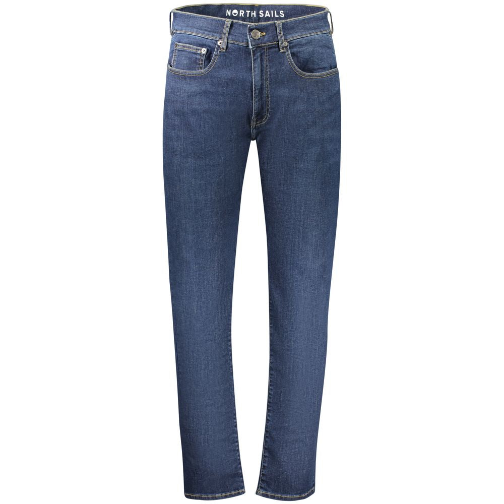 North Sails Blu Cotton Men’s Jeans, stylish blue denim with classic fit and visible stitching, front and back pockets.