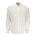 North Sails white cotton men's shirt displayed flat, showing classic collar, button-down front, and long sleeves.