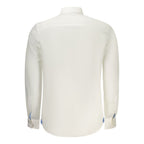 White cotton men's shirt from North Sails with a classic collar and button-down front, displayed on a hanger.