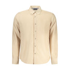Beige cotton men's shirt by North Sails, featuring a classic collar and button-down front, shown on a hanger.