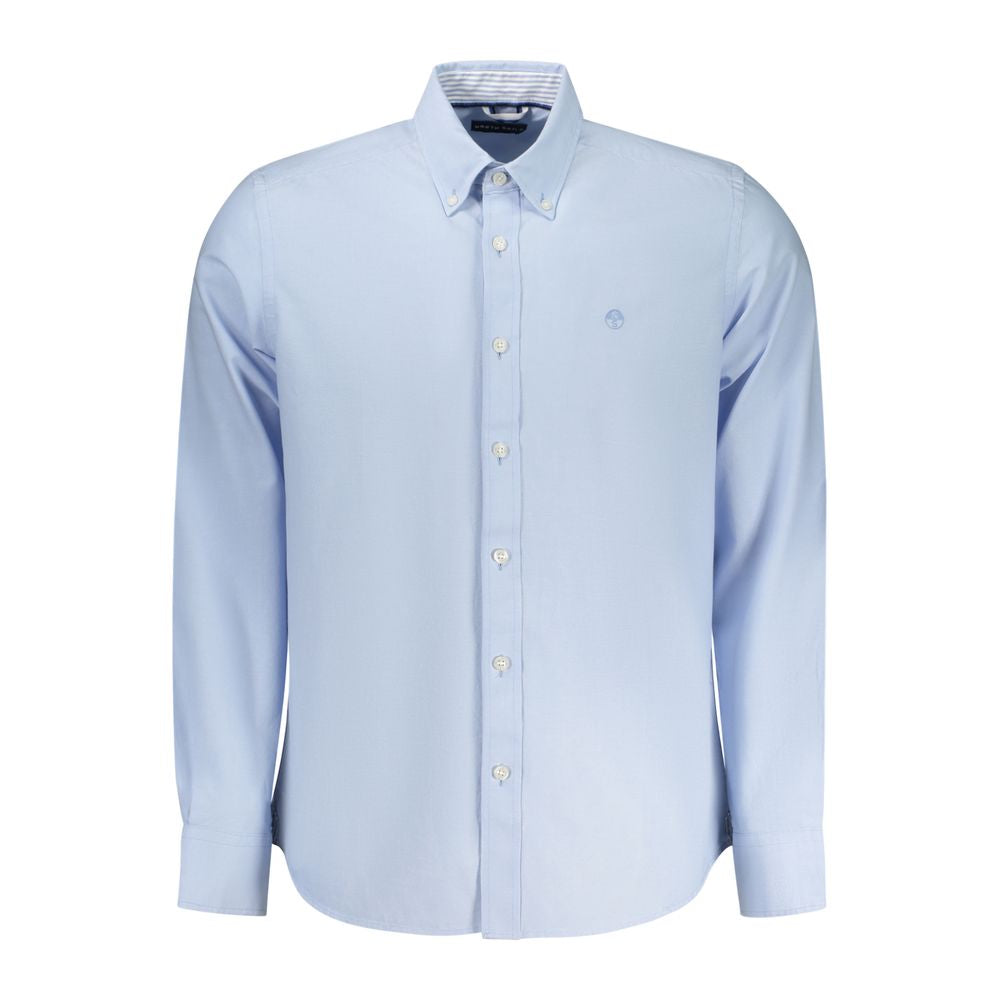 North Sails Azzurro cotton men's shirt featuring a classic design and soft blue color, displayed on a hanger.