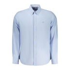 North Sails Azzurro cotton men's shirt featuring a classic design and soft blue color, displayed on a hanger.