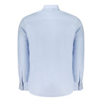 North Sails Azzurro cotton men's shirt displayed on a hanger, showcasing its light blue color and classic collar design.