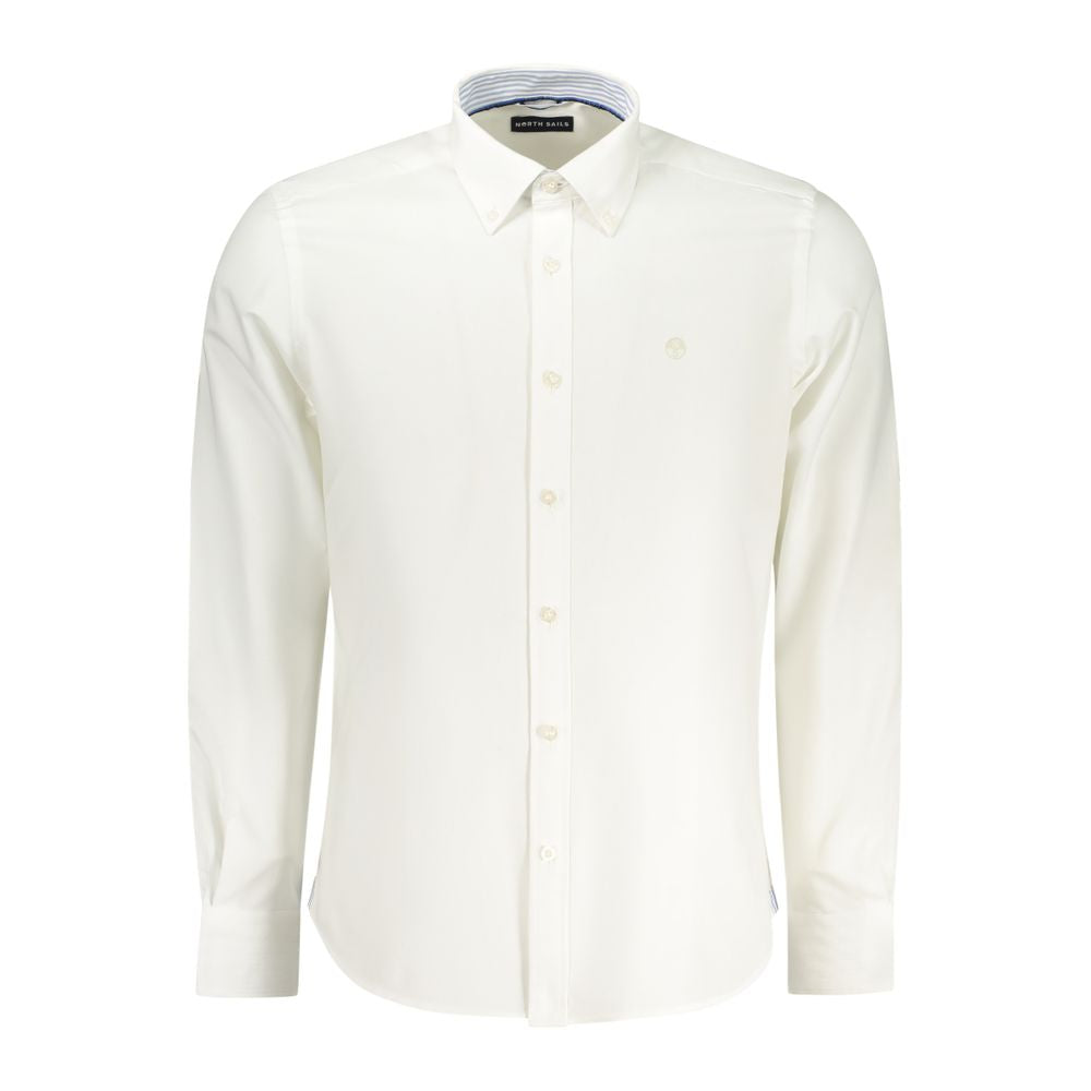North Sails Bianco cotton men's shirt displayed on a hanger, showcasing a classic white casual shirt with button-up front.