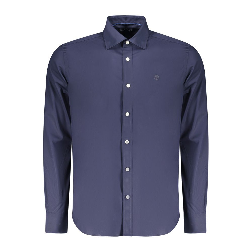 North Sails Blu Cotton Men's Shirt displayed flat, showing classic collar and button-up front in soft blue fabric.