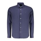 North Sails Blu Cotton Men's Shirt displayed flat, showing classic collar and button-up front in soft blue fabric.