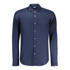 Blue North Sails men's cotton shirt displayed flat, showing collar, buttons, and short sleeves.