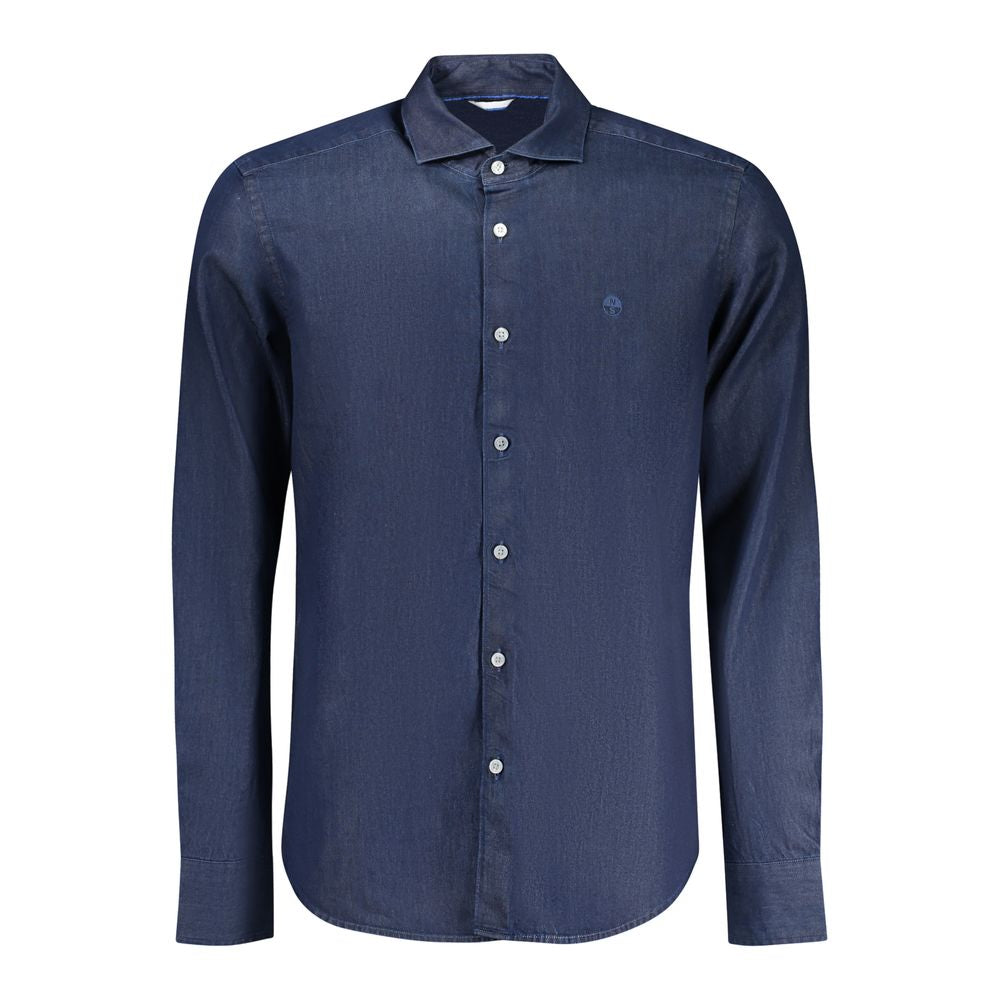 Blue North Sails men's cotton shirt displayed flat, showing collar, buttons, and short sleeves.