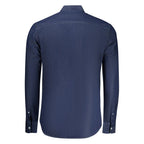 North Sails blue cotton men's shirt displayed flat with collar and button-down front, showcasing casual, comfortable men's clothing.