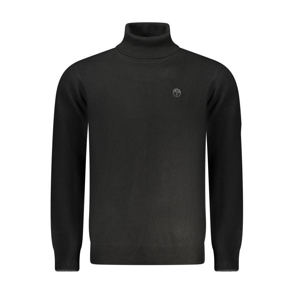 Black North Sails men's polyamide sweater with a crew neckline and ribbed cuffs, displayed flat on a neutral background.