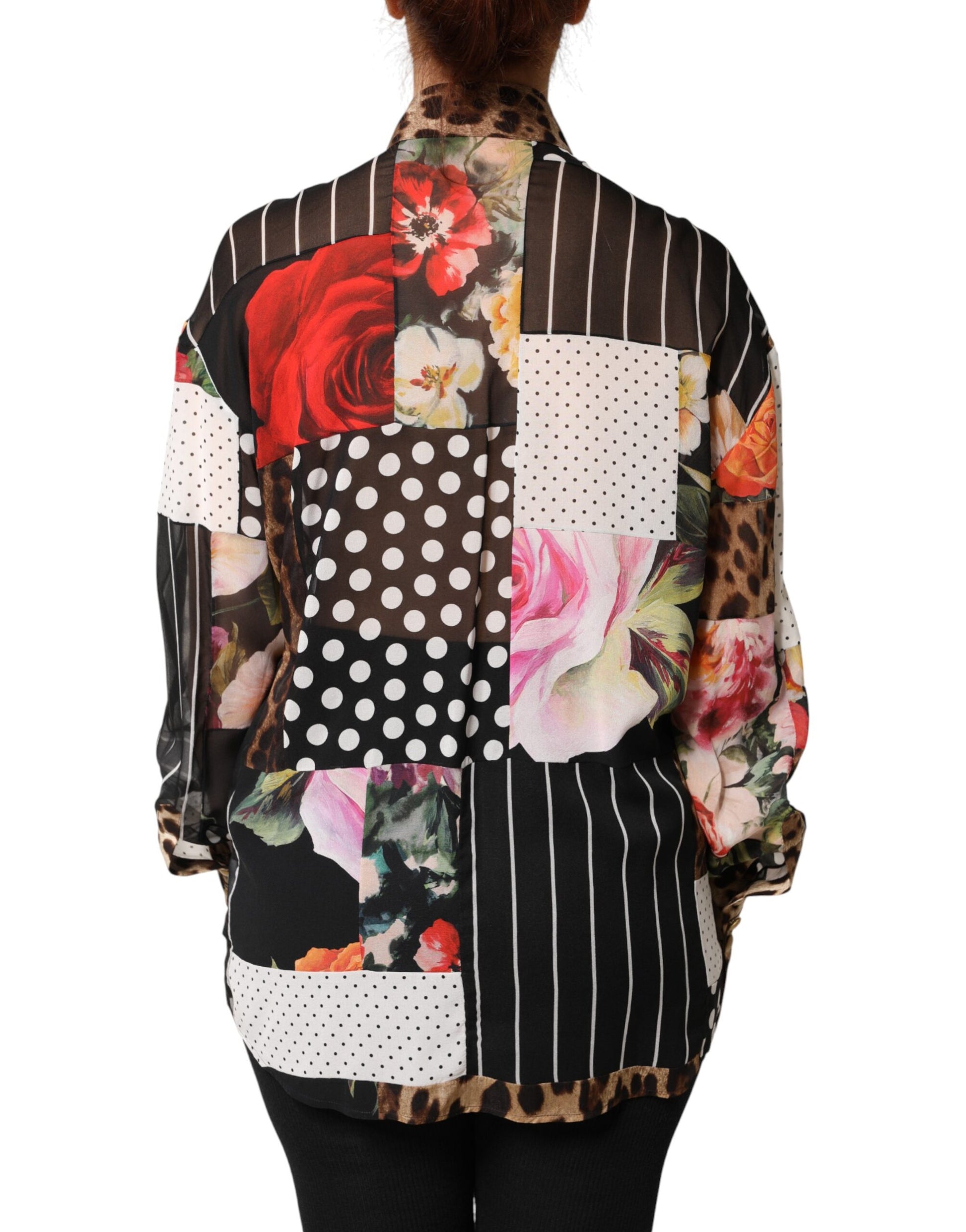 Dolce & Gabbana Multicolor Patchwork Silk CollaredBlouse Top Dolce & Gabbana