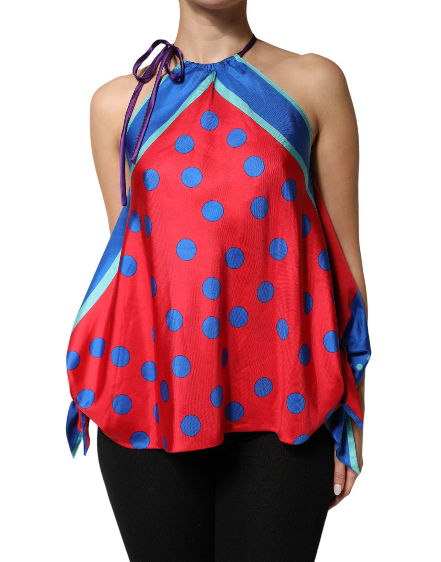 Dolce & Gabbana Multicolor Polka Dot Tie Halter Blouse Top Dolce & Gabbana