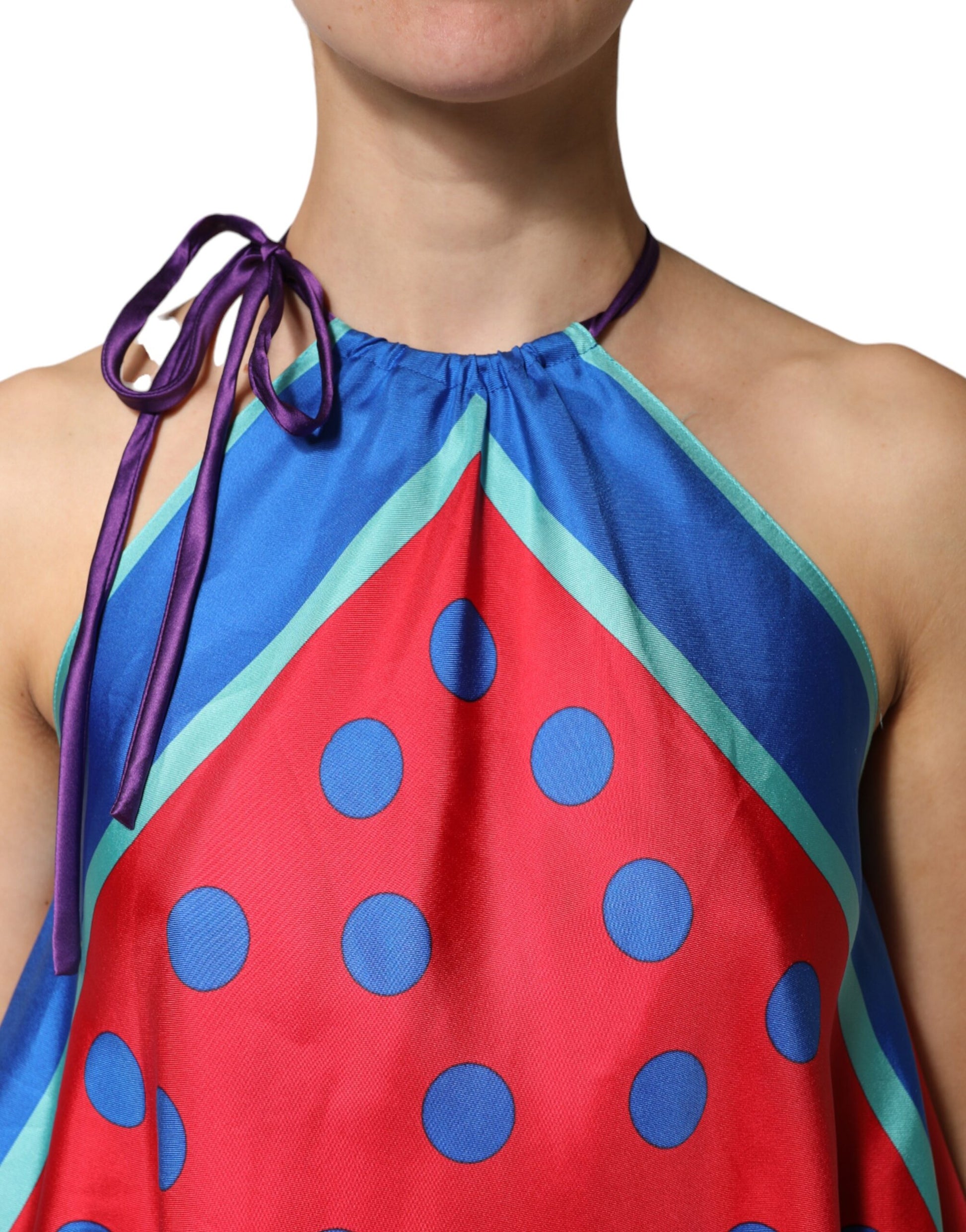 Dolce & Gabbana Multicolor Polka Dot Tie Halter Blouse Top Dolce & Gabbana