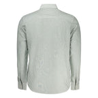 Green cotton men's shirt by North Sails with a classic collar and button-down front, displayed on a hanger.