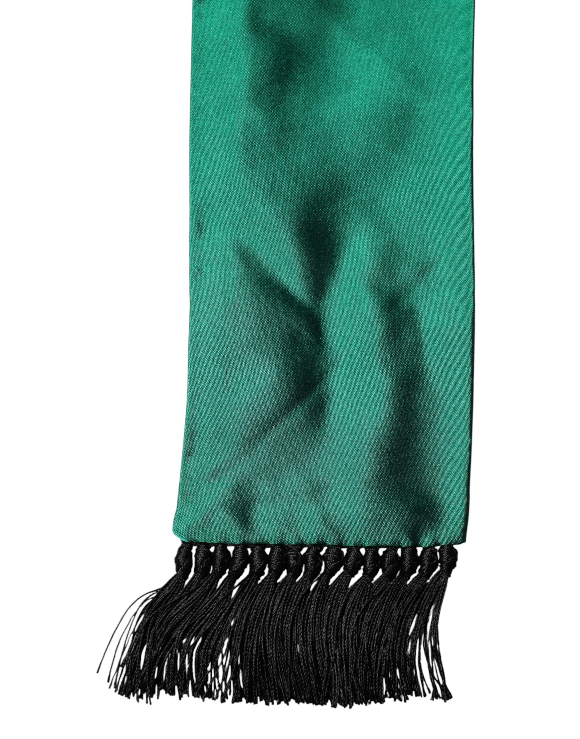 Dolce & Gabbana Green Silk Fringes Neck Wrap Foulard Scarf Dolce & Gabbana