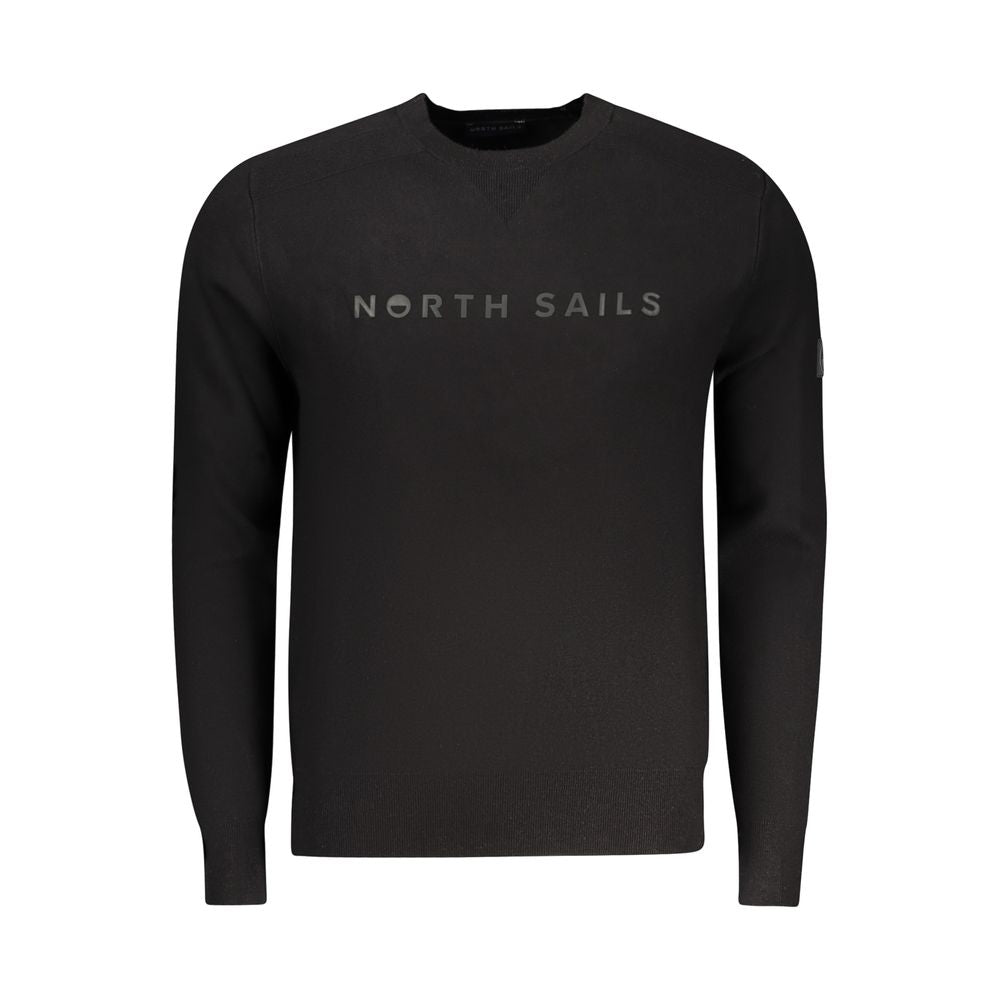 North Sails black viscose men's sweater showing a close-up of the knit fabric and classic crew neckline.
