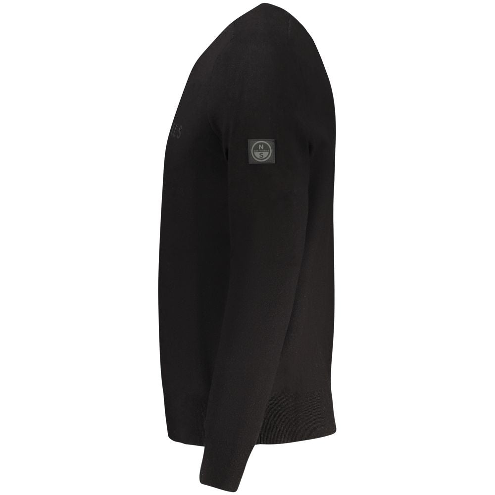 Black North Sails viscose men's sweater with a crew neck and ribbed cuffs, displayed on a neutral background.