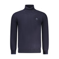 North Sails blue polyamide men's sweater showing a close-up of the textured fabric and collar detail.
