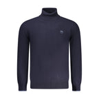North Sails blue polyamide men's sweater showing a close-up of the textured fabric and collar detail.