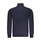 North Sails blue polyamide men's sweater featuring a crew neck and ribbed cuffs, displayed on a neutral background.