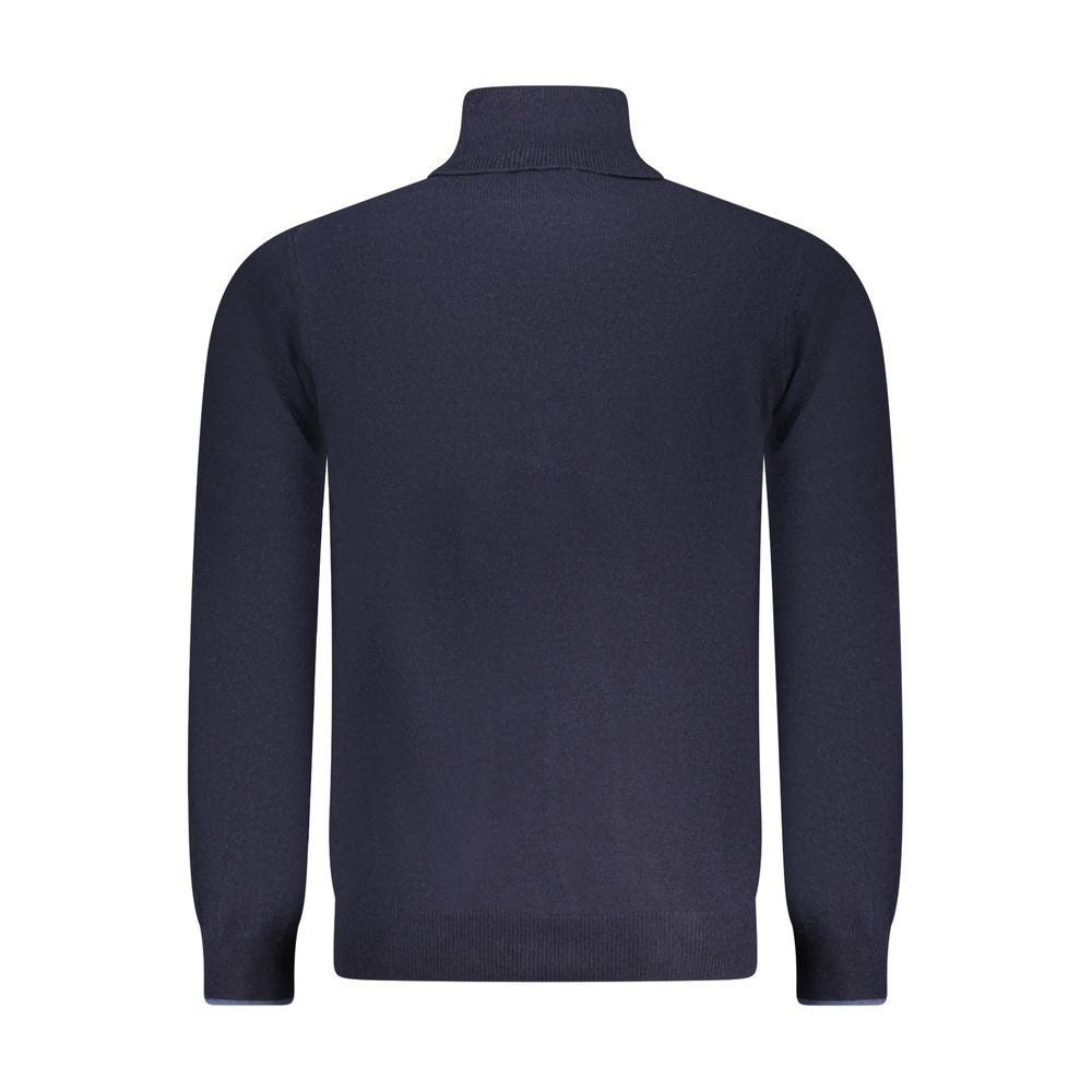 North Sails blue polyamide men's sweater featuring a crew neck and ribbed cuffs, displayed on a neutral background.