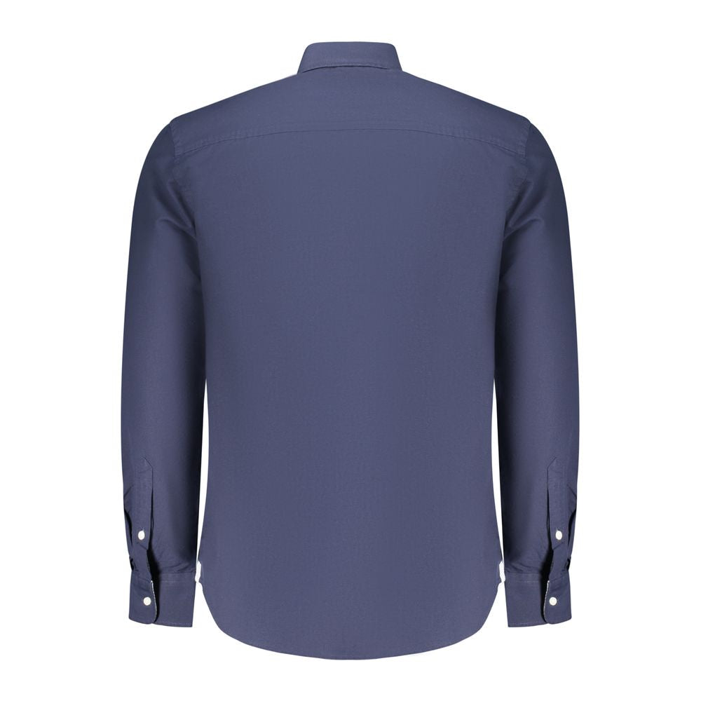 North Sails Blu Cotton Men’s Shirt displayed on a hanger, featuring a classic collar and button-down front.
