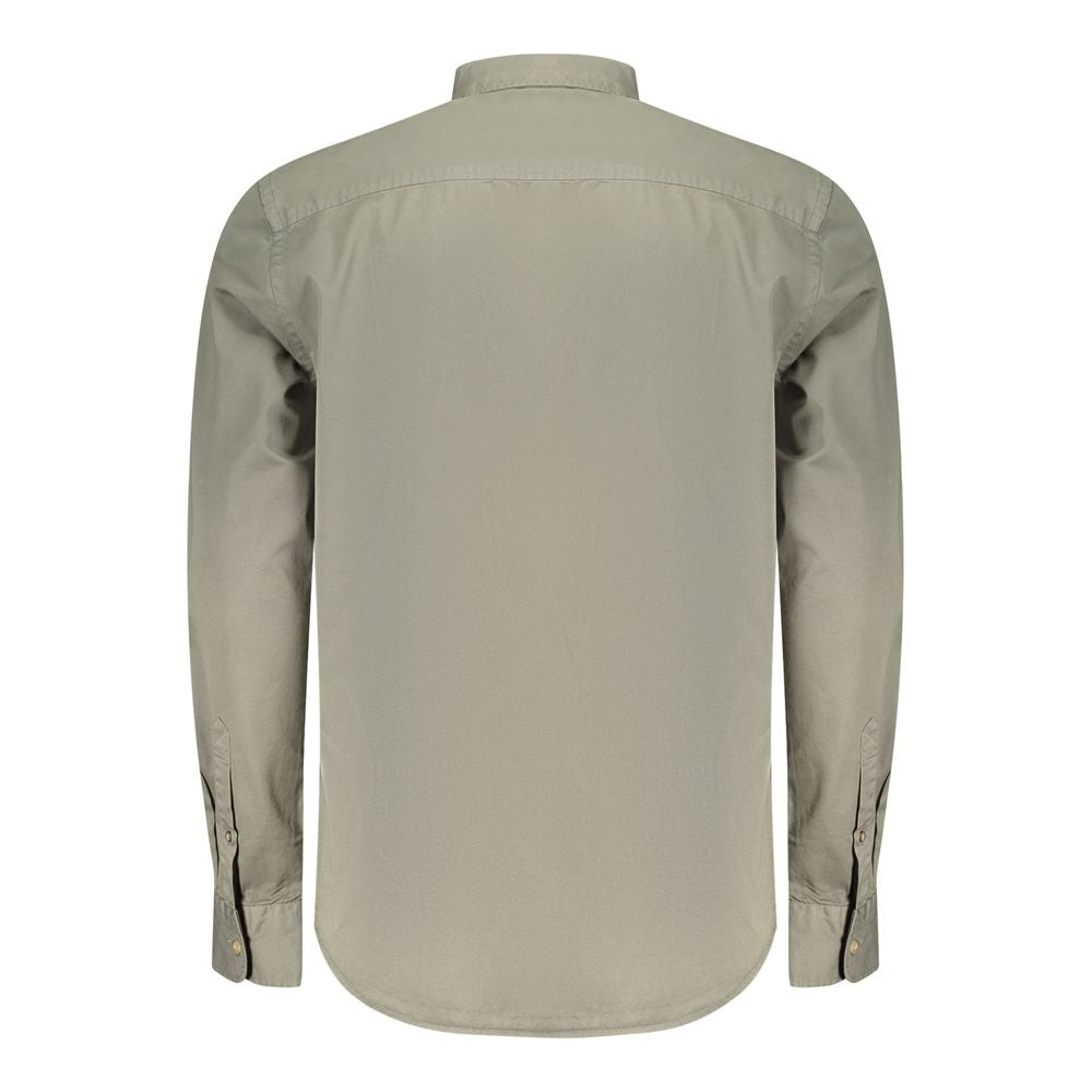 North Sails Verde Cotton Men’s Shirt displayed on a hanger, featuring a classic design and green color.