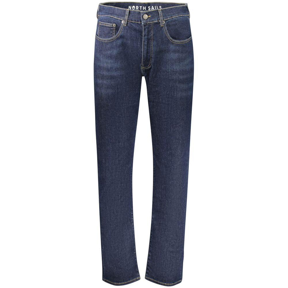 North Sails Blu Cotton Men Jeans showing front view with classic five-pocket design and straight-leg fit.