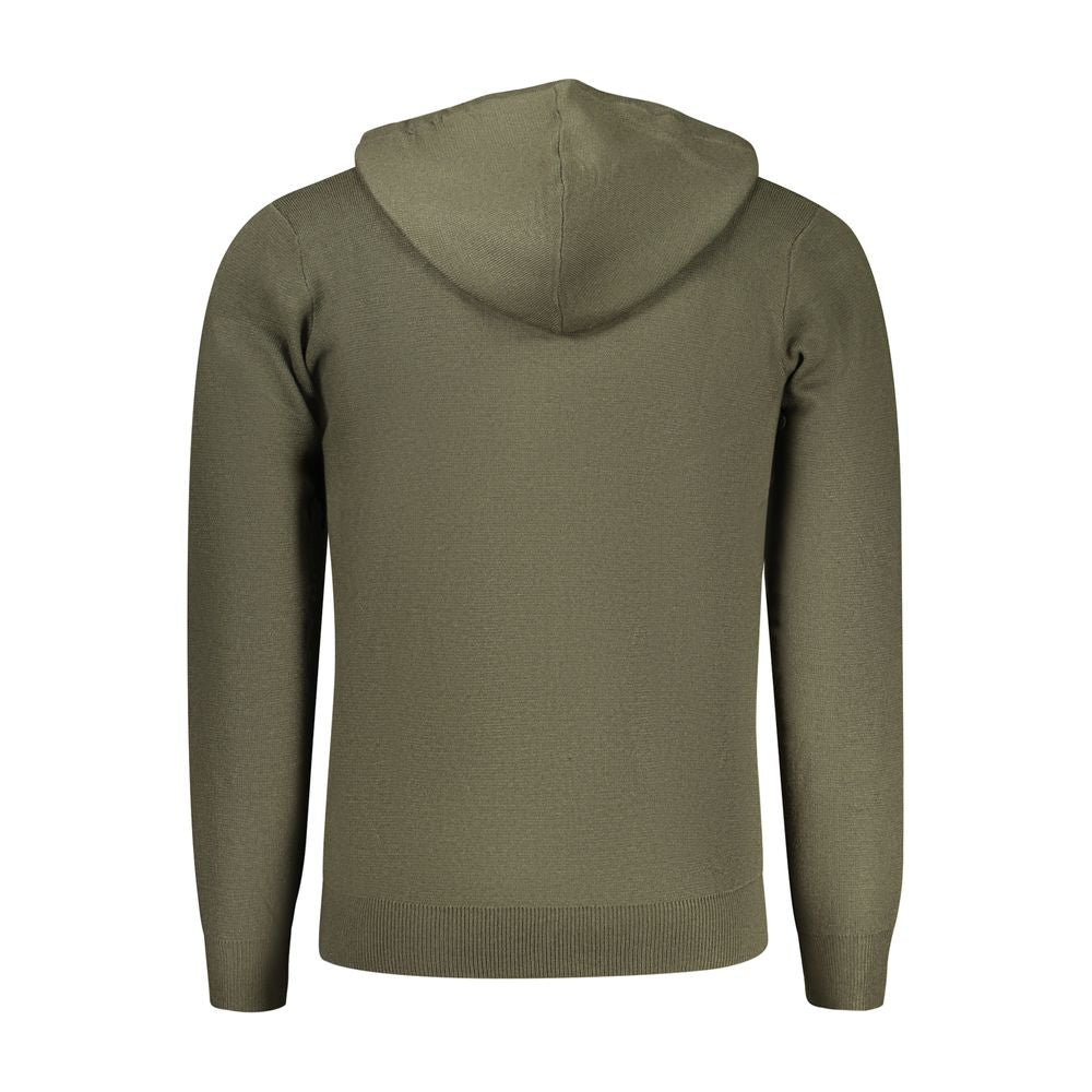 Norway 1963 Verde Poliammide men’s cardigan with button closure and ribbed cuffs, showcased on a neutral background.