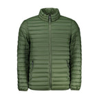 Norway 1963 Verde Poliammide men's jacket displayed on a hanger, showcasing its design and color.