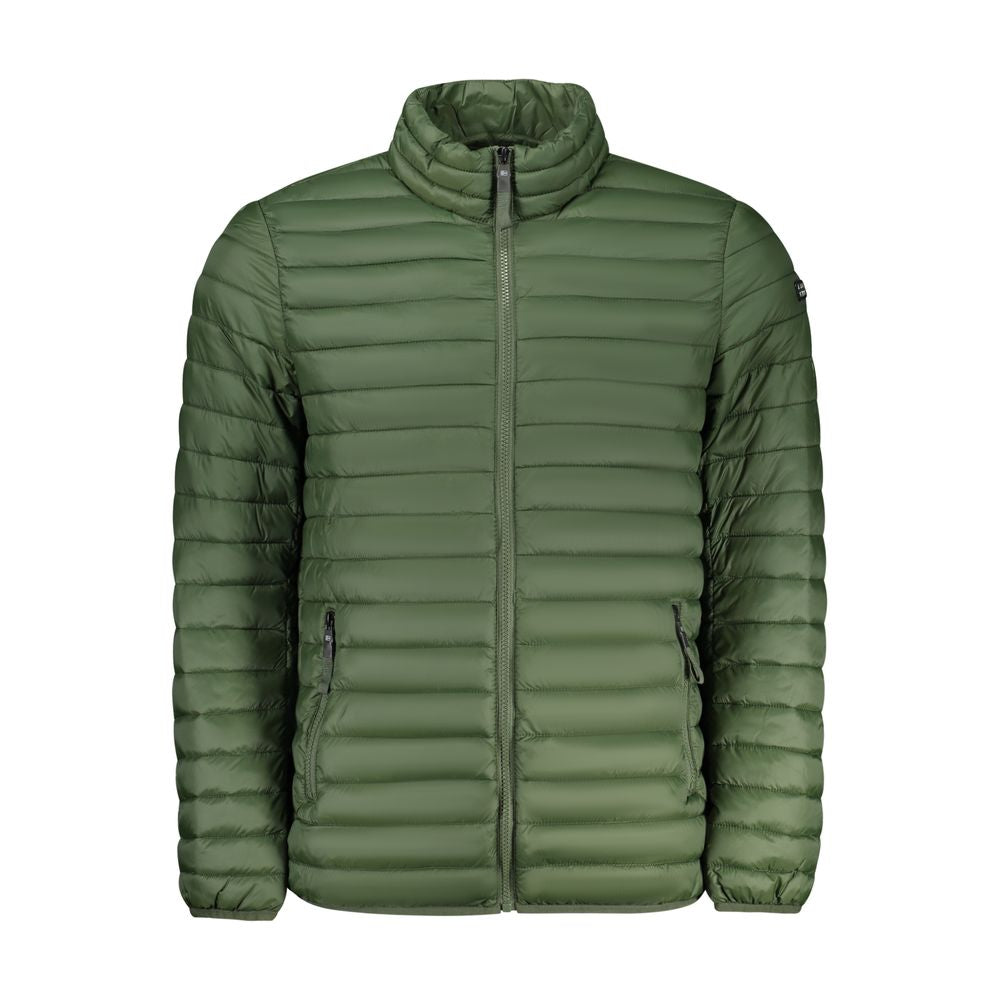 Norway 1963 Verde Poliammide men's jacket displayed on a hanger, showcasing its design and color.